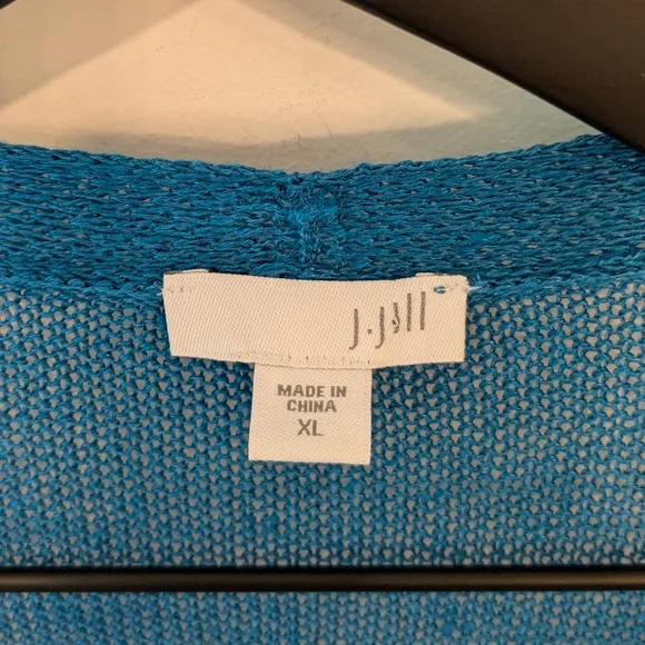 J. Jill Turquoise Linen Blend Long Line Open Cardigan Sweater Coastal Beach - Picture 5 of 7